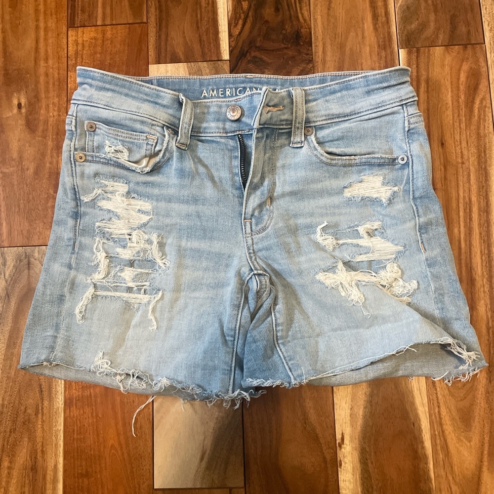 American Eagle Outfitters Blue Distressed Jean Shorts